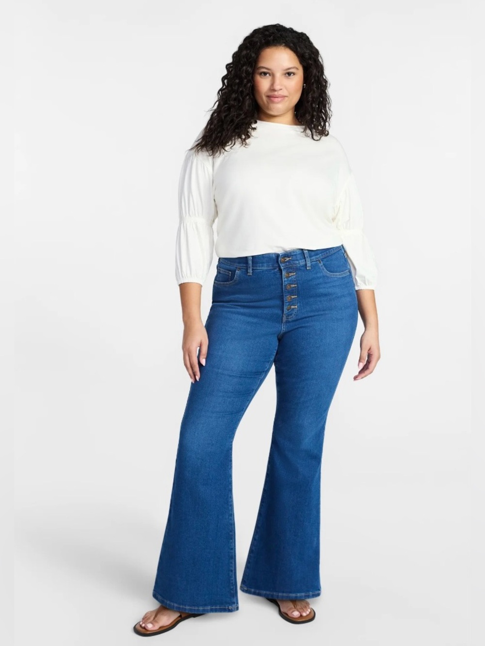 NWT Terra & Sky Button-Fly High-Rise Flare Jeans - Mid Blue